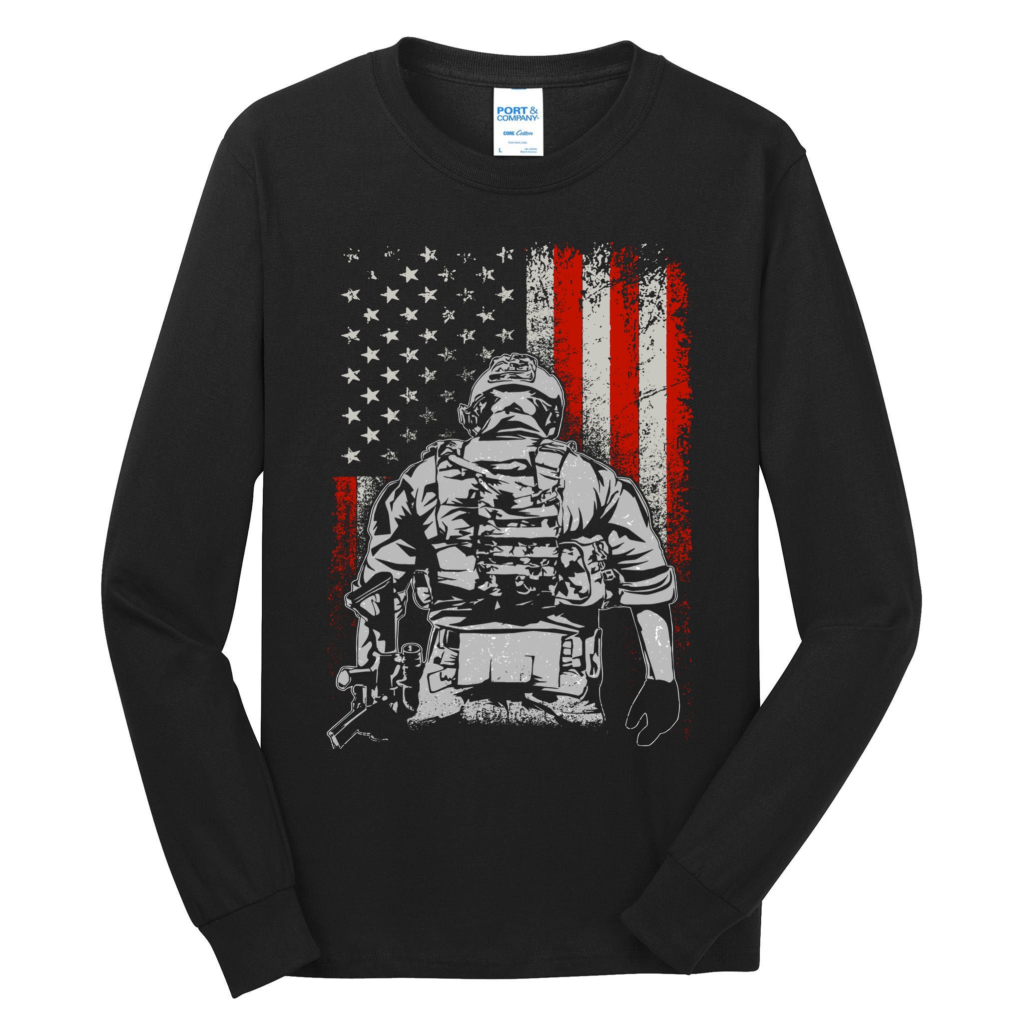 Solider US Flag Support The Troops Tall Long Sleeve T-Shirt