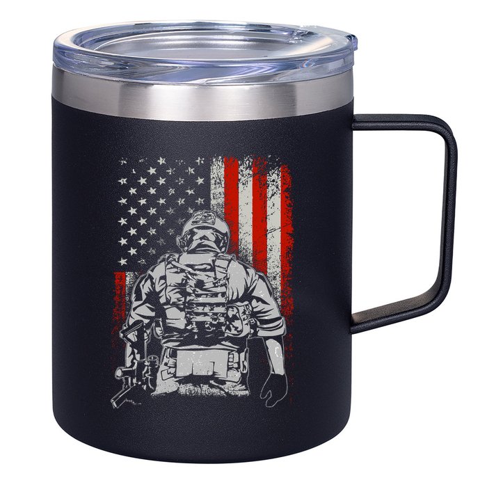 Solider US Flag Support The Troops 12oz Stainless Steel Coffee Mug
