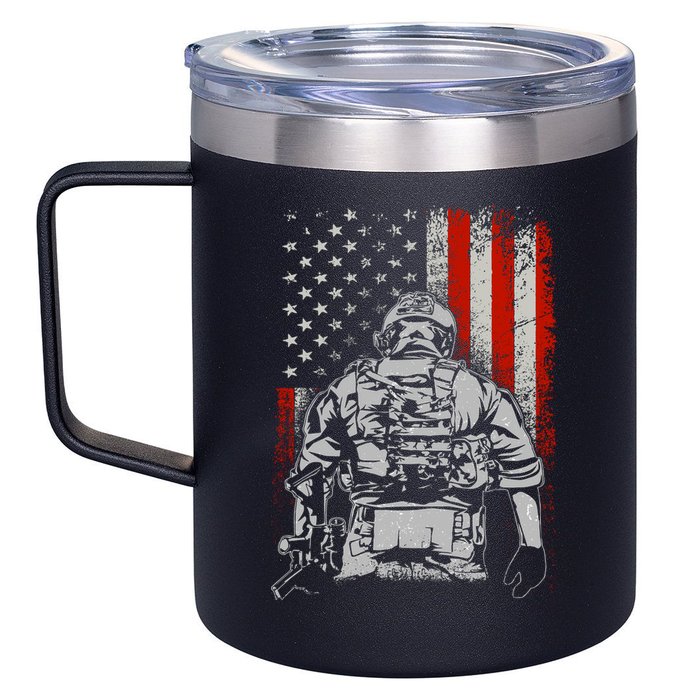 Solider US Flag Support The Troops 12oz Stainless Steel Coffee Mug