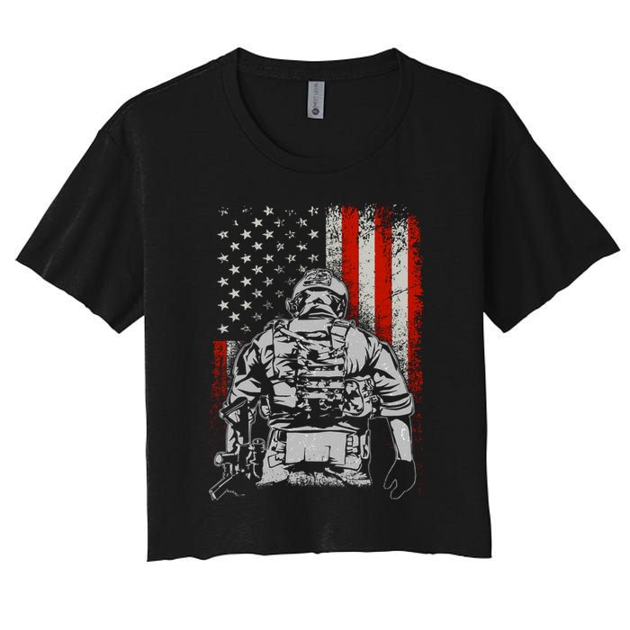 Solider US Flag Support The Troops Crop Top