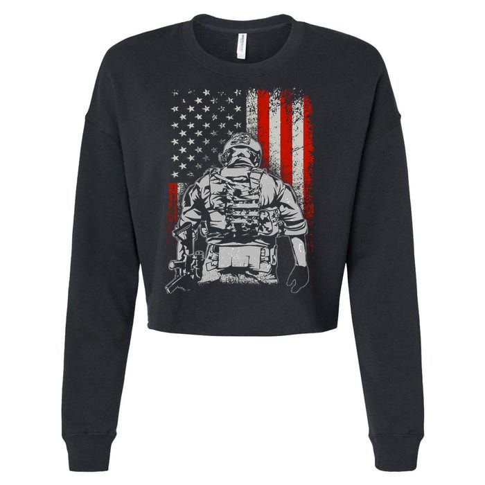 Solider US Flag Support The Troops Cropped Pullover Crew