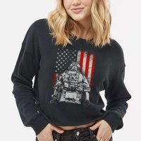 Solider US Flag Support The Troops Cropped Pullover Crew