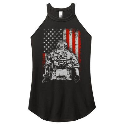 Solider US Flag Support The Troops Women's Perfect Tri Rocker Tank
