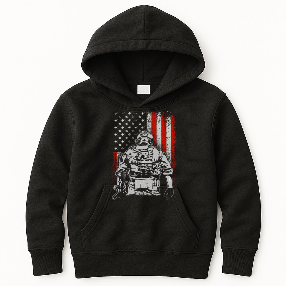 Solider US Flag Support The Troops Kids Hoodie