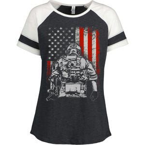 Solider US Flag Support The Troops Enza Ladies Jersey Colorblock Tee