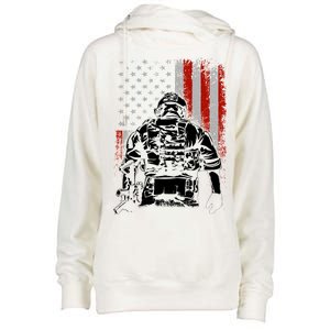 Solider US Flag Support The Troops Womens Funnel Neck Pullover Hood