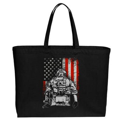 Solider US Flag Support The Troops Cotton Canvas Jumbo Tote