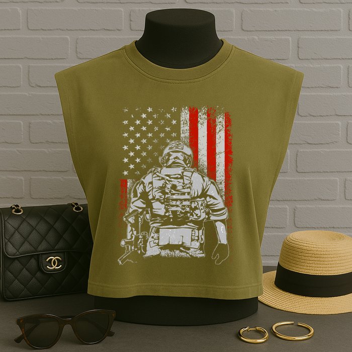 Solider US Flag Support The Troops Garment-Dyed Women's Muscle Tee