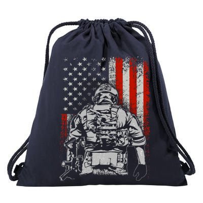 Solider US Flag Support The Troops Drawstring Bag