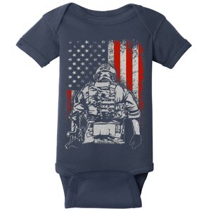 Solider US Flag Support The Troops Baby Bodysuit