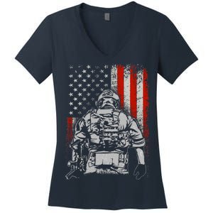 Solider US Flag Support The Troops Women's V-Neck T-Shirt