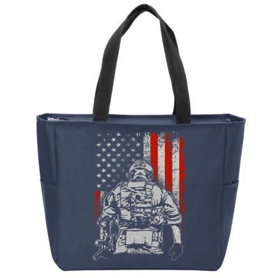 Solider US Flag Support The Troops Zip Tote Bag