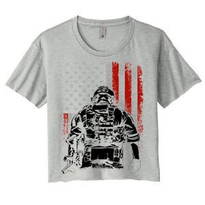 Solider US Flag Support The Troops Women's Crop Top Tee