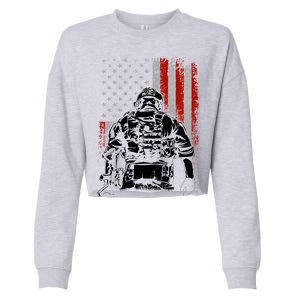 Solider US Flag Support The Troops Cropped Pullover Crew