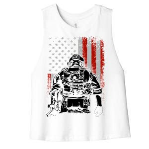 Solider US Flag Support The Troops Women's Racerback Cropped Tank