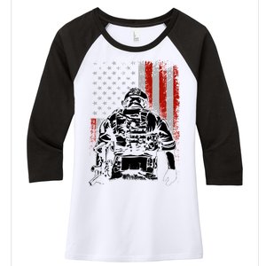 Solider US Flag Support The Troops Women's Tri-Blend 3/4-Sleeve Raglan Shirt