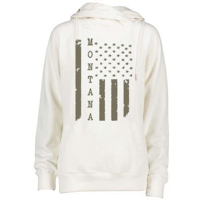 State Of Montana Vintage American Flag Womens Funnel Neck Pullover Hood