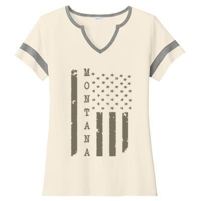 State Of Montana Vintage American Flag Ladies Halftime Notch Neck Tee