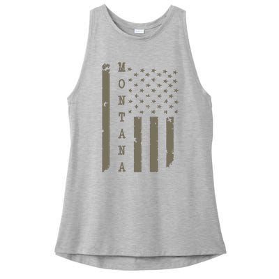 State Of Montana Vintage American Flag Ladies PosiCharge Tri-Blend Wicking Tank