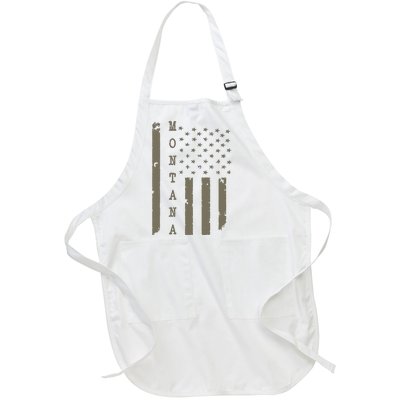 State Of Montana Vintage American Flag Full-Length Apron With Pockets