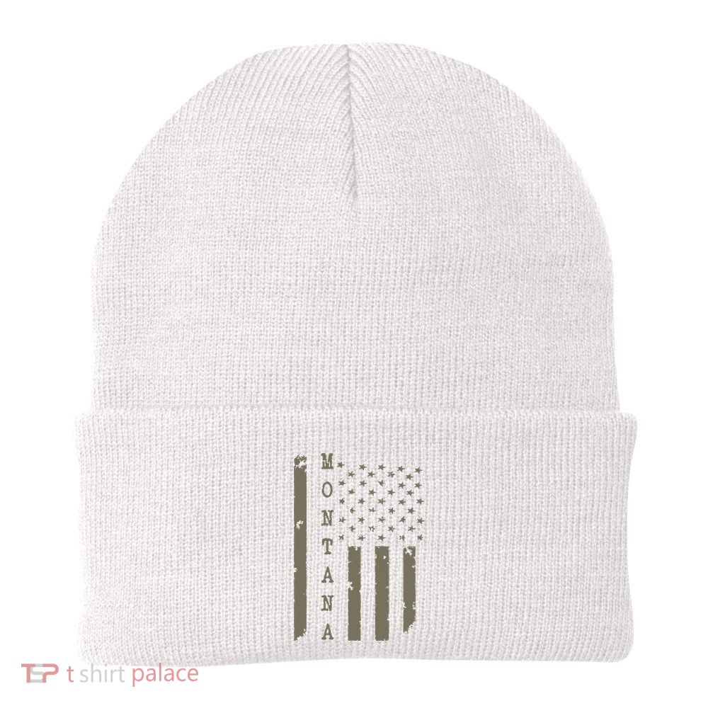 State Of Montana Vintage American Flag Beanie