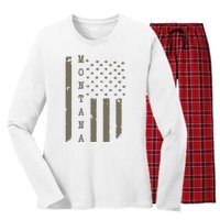 State Of Montana Vintage American Flag Women's Long Sleeve Flannel Pajama Set 