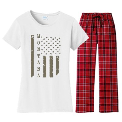 State Of Montana Vintage American Flag Women's Flannel Pajama Set