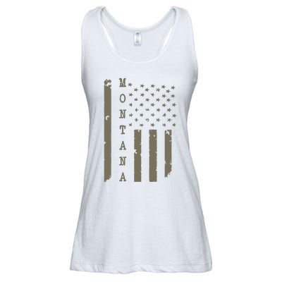 State Of Montana Vintage American Flag Ladies Essential Flowy Tank