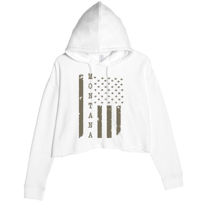 State Of Montana Vintage American Flag Crop Fleece Hoodie