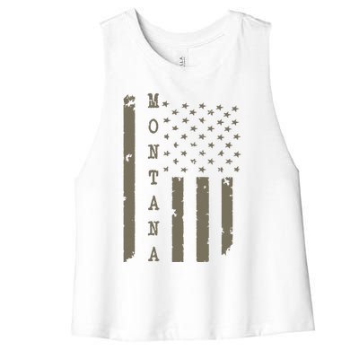 State Of Montana Vintage American Flag Women's Racerback Cropped Tank