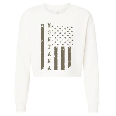 State Of Montana Vintage American Flag Cropped Pullover Crew