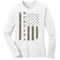 State Of Montana Vintage American Flag Ladies Long Sleeve Shirt