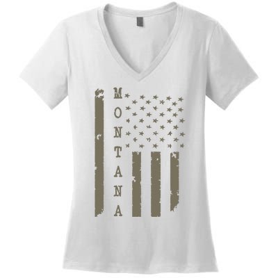 State Of Montana Vintage American Flag Women's V-Neck T-Shirt