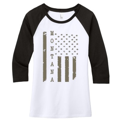 State Of Montana Vintage American Flag Women's Tri-Blend 3/4-Sleeve Raglan Shirt