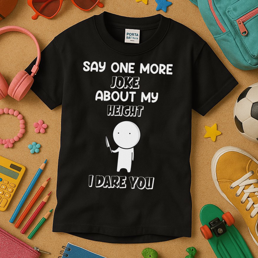 Say One More Joke About My Height I Dare You Kids T-Shirt