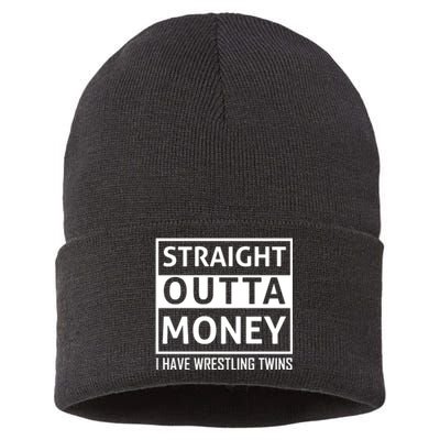 Straight Outta Money I Have Wrestling Twins Sustainable Knit Beanie