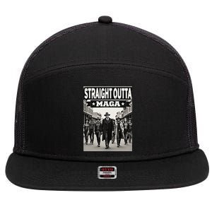 Straight Outta Maga Funny Trump 2024 7 Panel Mesh Trucker Snapback Hat