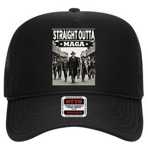 Straight Outta Maga Funny Trump 2024 High Crown Mesh Back Trucker Hat