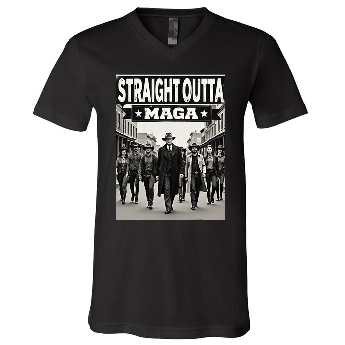 Straight Outta Maga Funny Trump 2024 V-Neck T-Shirt