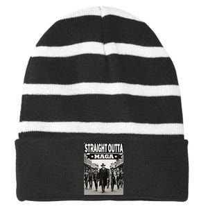 Straight Outta Maga Funny Trump 2024 Striped Beanie with Solid Band