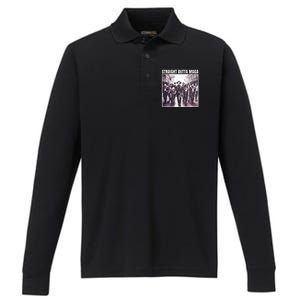 Straight Outta Maga Funny Trump 2024 Performance Long Sleeve Polo