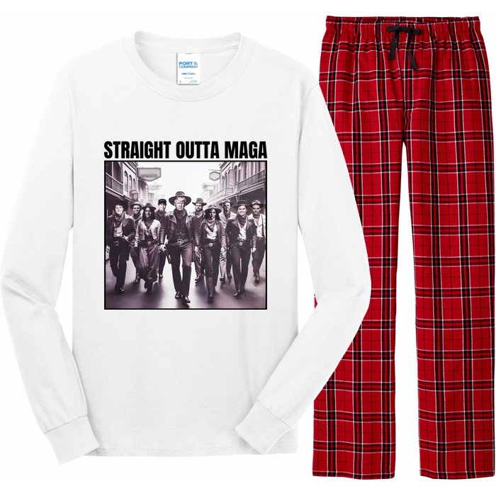 Straight Outta Maga Funny Trump 2024 Long Sleeve Pajama Set