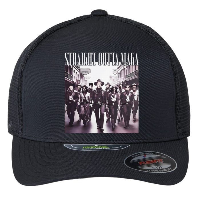 Straight Outta Maga Funny Trump 2024 Flexfit Unipanel Trucker Cap