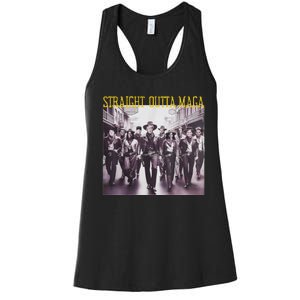 Straight Outta Maga Western Cowboy Outfit Trump 2024 Women's Racerback Tank