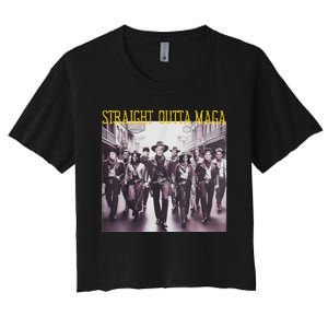 Straight Outta Maga Western Cowboy Outfit Trump 2024 Women's Crop Top Tee