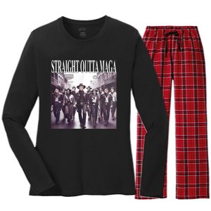 Straight Outta Maga Funny Trump 2024 Women's Long Sleeve Flannel Pajama Set 