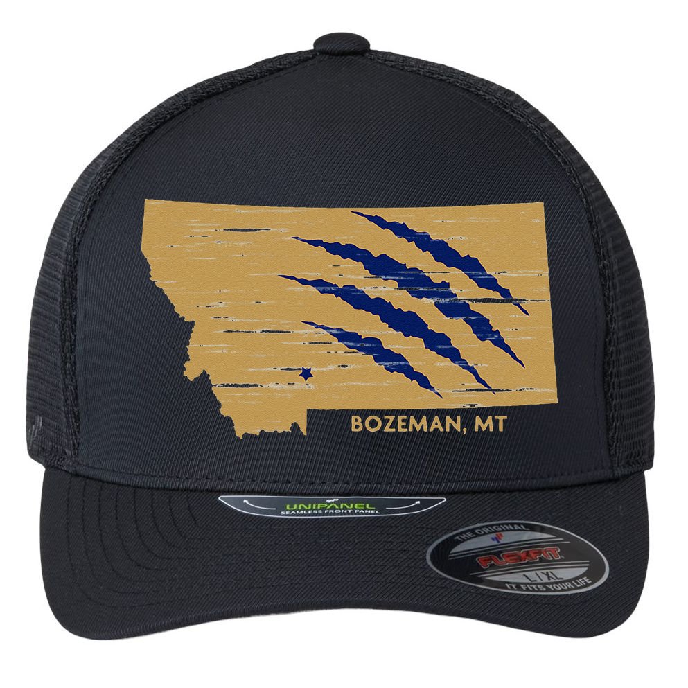 State Of Montana Wild Animal Bobcat Bear Big Cat Scratch Flexfit Unipanel Trucker Cap