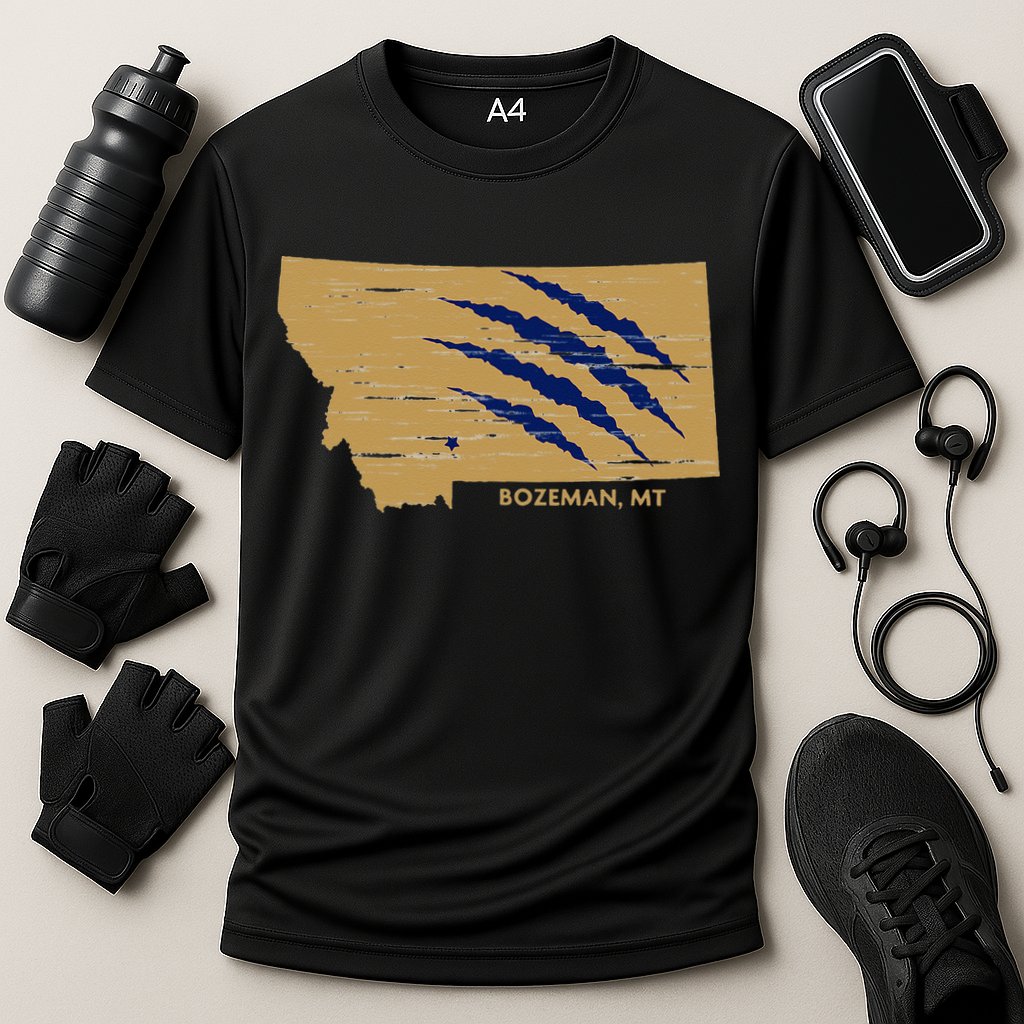 State Of Montana Wild Animal Bobcat Bear Big Cat Scratch Cooling Performance Crew T-Shirt