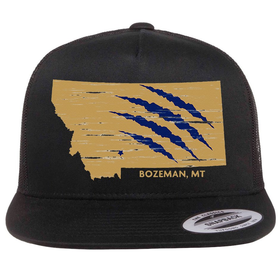 State Of Montana Wild Animal Bobcat Bear Big Cat Scratch Flat Bill Trucker Hat