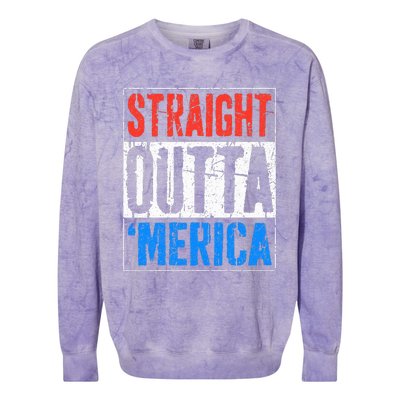 Straight Outta Merica 4th Of July Colorblast Crewneck Sweatshirt